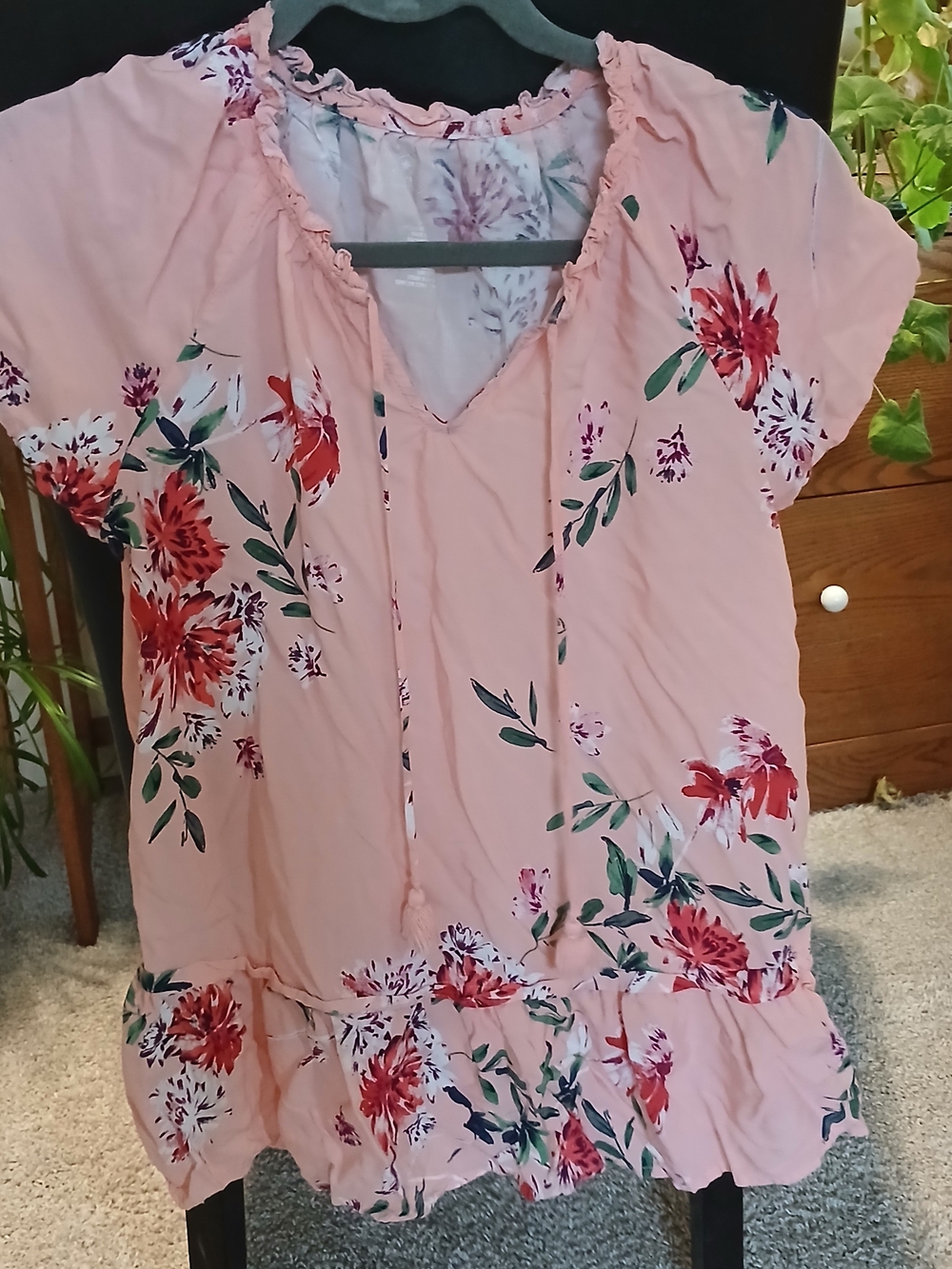 St. John's Bay Pink Floral Peasant Top